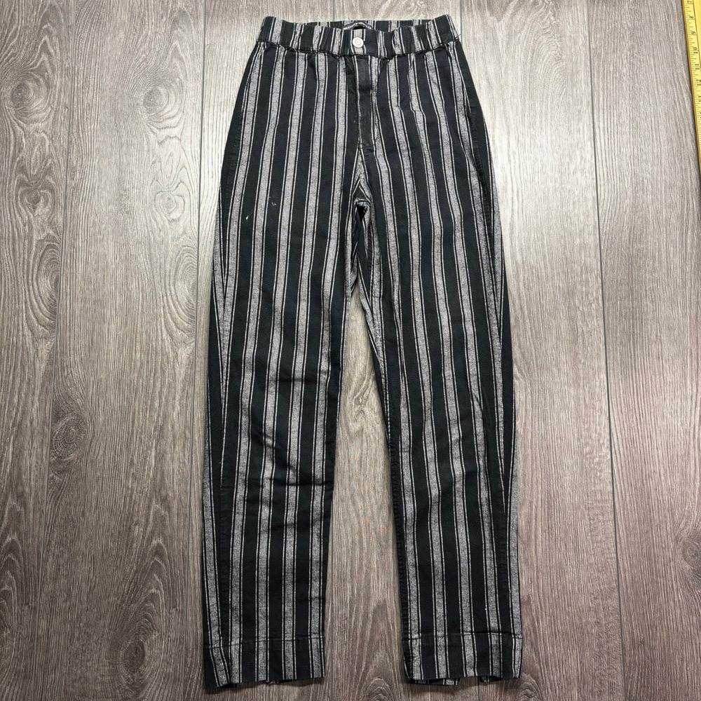 Brandy Melville Womens Black White Striped High Waist Straight Leg Pants Small